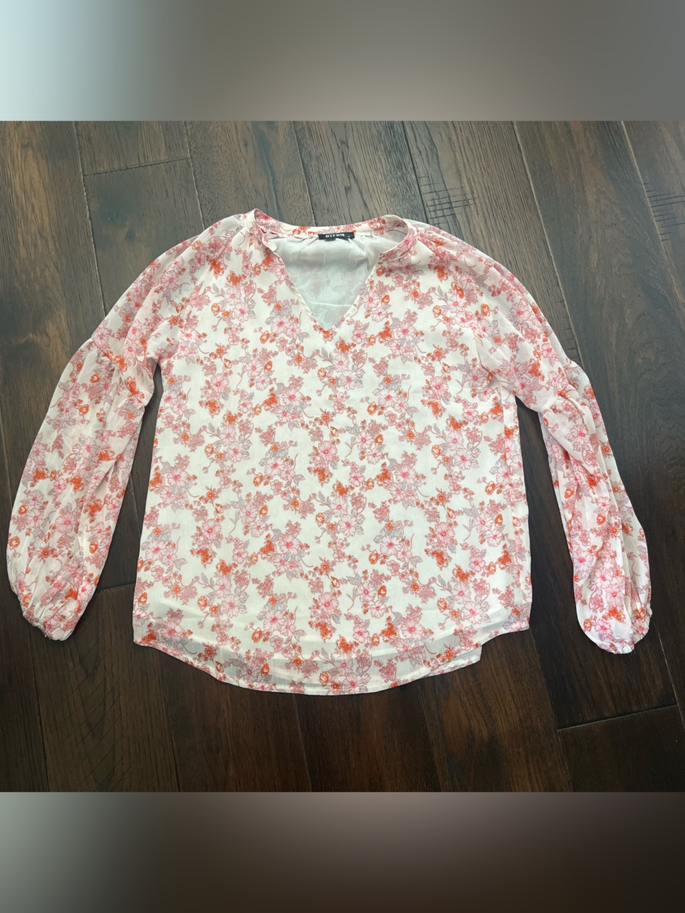 Floral Sheer Blouse in White and Coral Pink